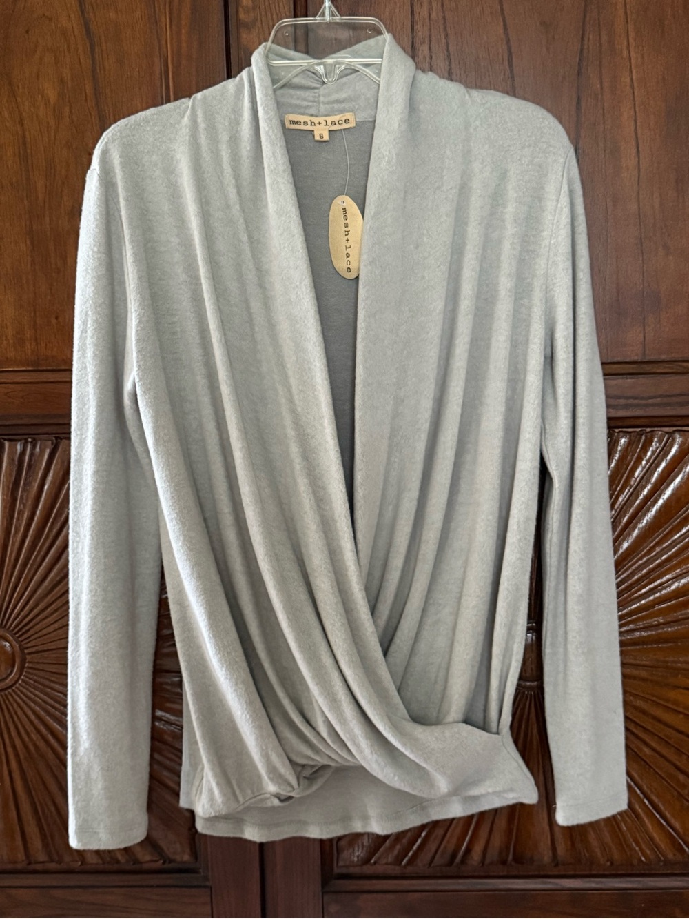NWT Mesh + Lace Draped Twist Crossover Top - Gray - Size S